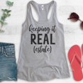 thumbnail image 2 of Keeping It Real (Estate) Tank Top, Ladies Racerback Tank Top, Real Estate Agent Realtor Gift Tank, Heather Gray, Large, 2 of 3
