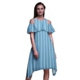 thumbnail image 1 of Bimba Blue Tie-Dye Printed Womens Ruffle Front Cold Shoulder Swing Shift Dress - XX-Large, 1 of 1