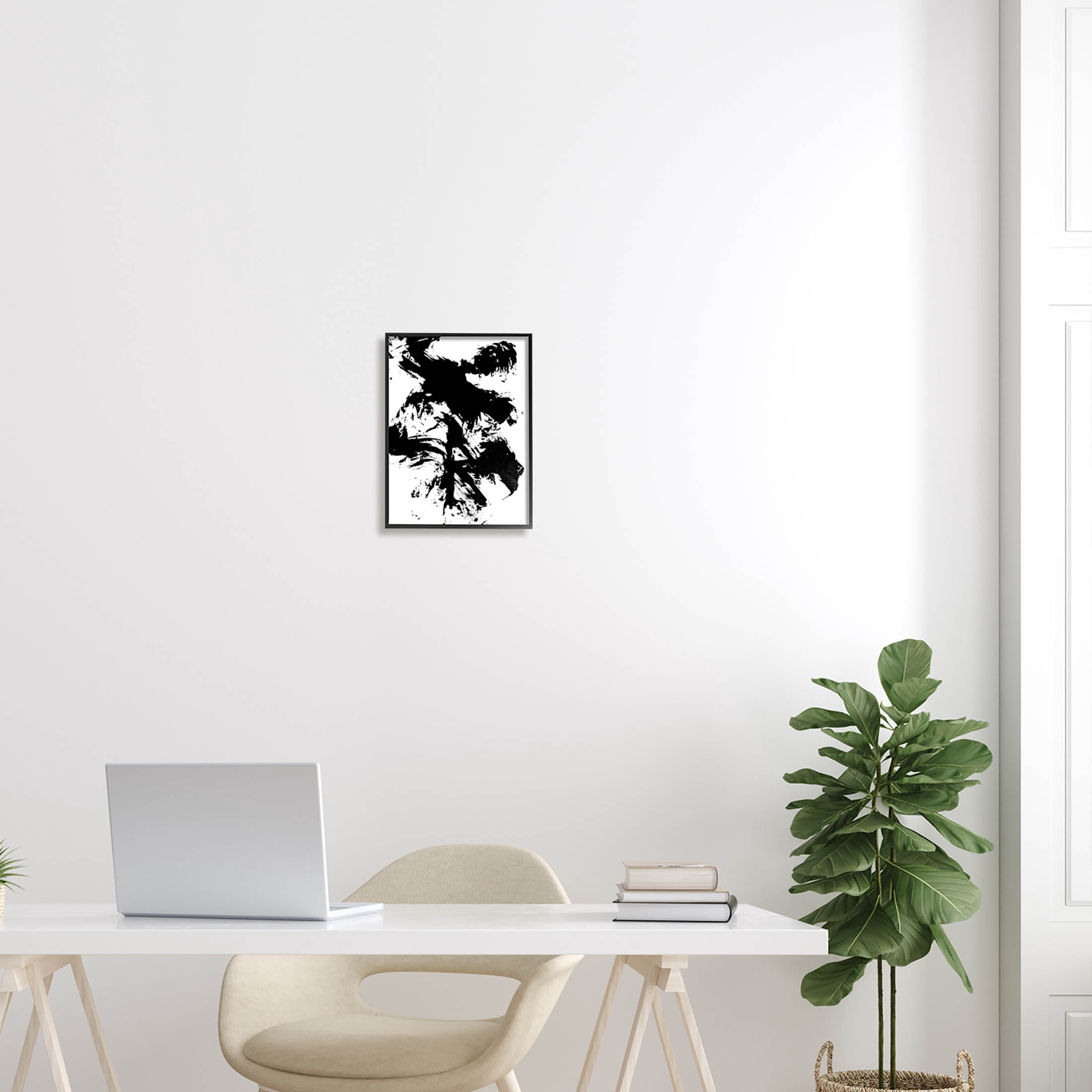 Modern Silhouette Brushed Shape Abstract Graphic Art Black Framed Art Print Wall Art