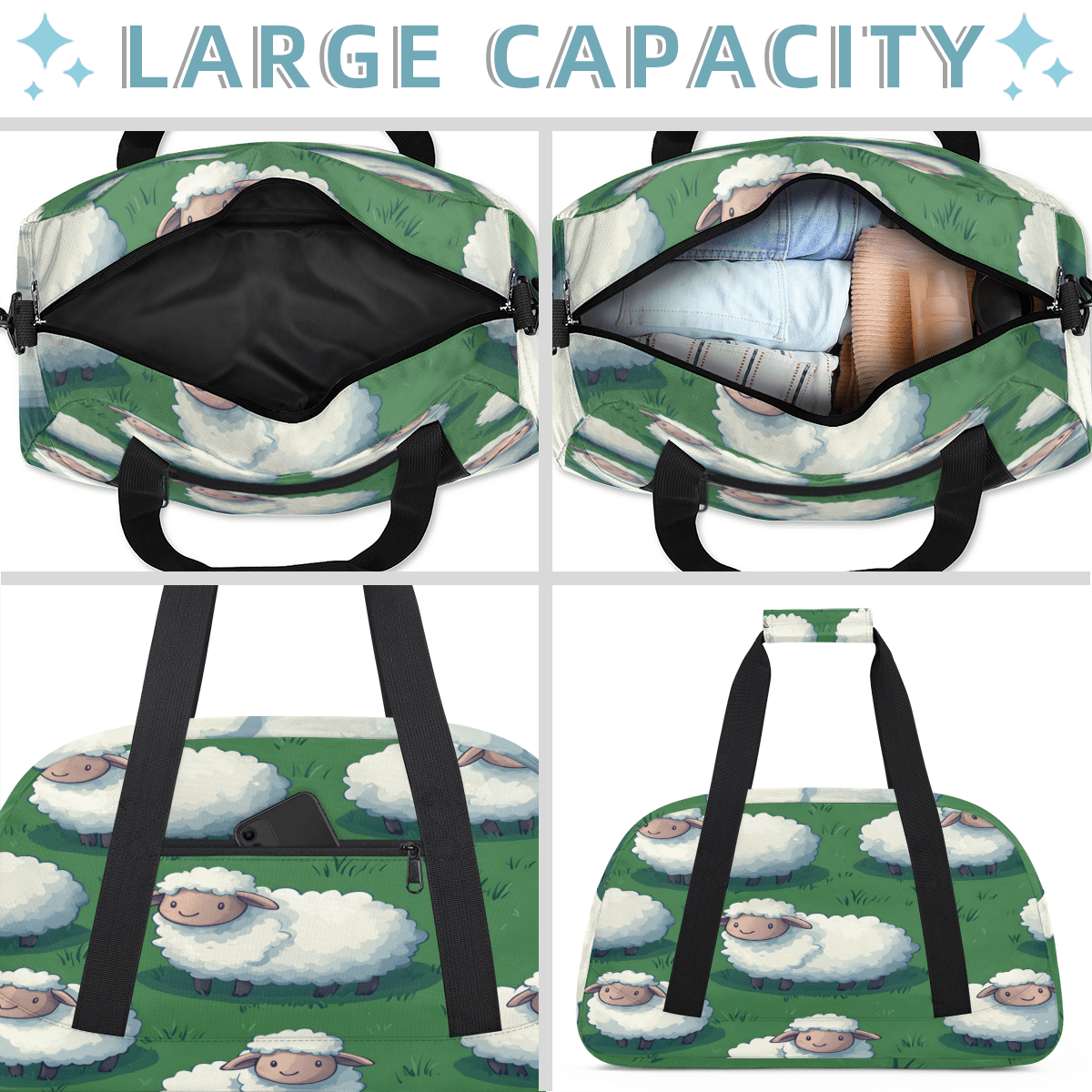 Herdesigns Cute Sheep Sports Duffle Bags Travel Duffle Bag Gym Bag Cartoon Weekender Travel Bag Waterproof Overnight Bag Carry On Travel Tote Bag Dance Bags