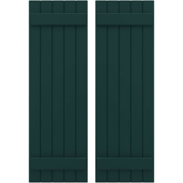 Ekena Millwork 17 1/2"W x 75"H Americraft Five Board (2 Batten) Exterior Real Wood Joined Board-n-Batten Shutters (Per Pair), Thermal Green