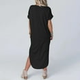 thumbnail image 6 of UTSJKR Womens Maxi Dress with Pockets 2024 Fashion Vintage Solid V Neck Smocked Casual Beach Vacation Loose Irregular Hem Split Dress Summer Basic Short Sleeve Sundress Black S, 6 of 7