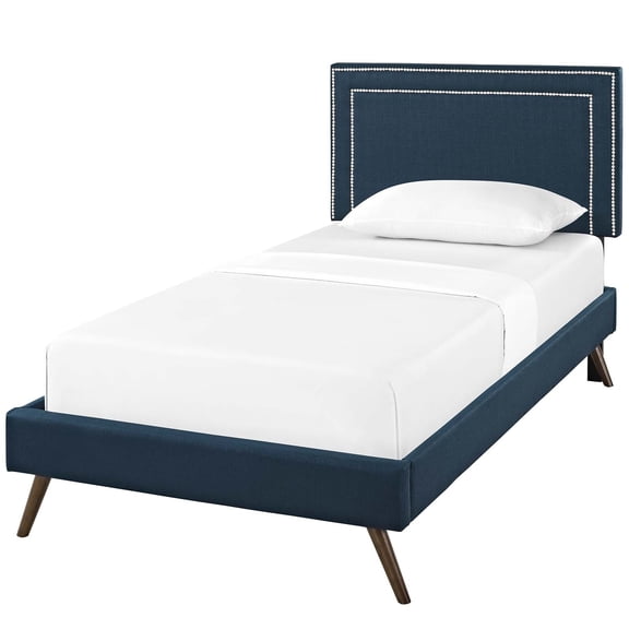 Modern Contemporary Urban Design Bedroom Twin Size Platform Bed Frame, Fabric, Navy Blue