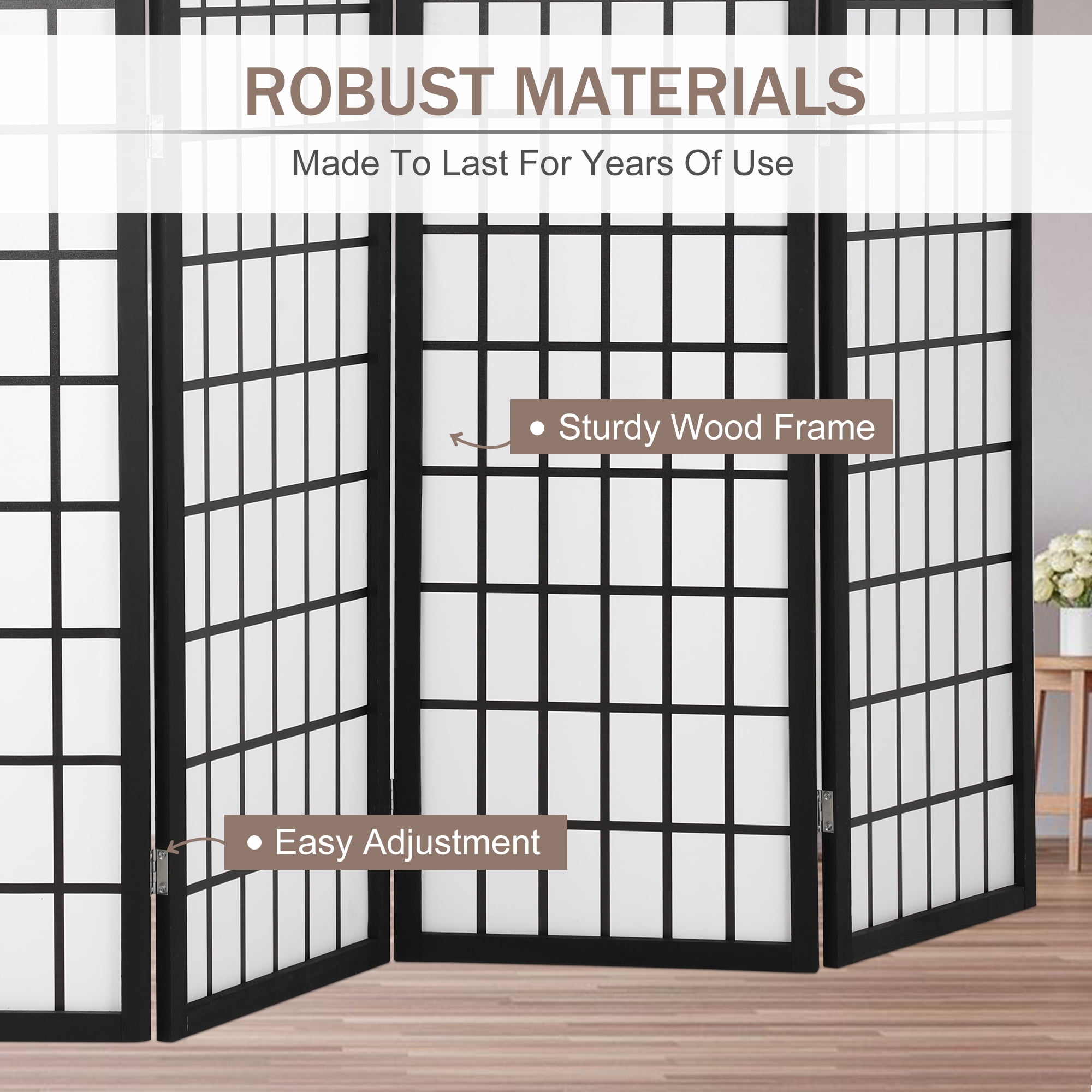 Buy Room Dividers with 4 Panels, Wood Oriental Shoji Privacy Screen 6Ft Folding Privacy Divider