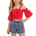 thumbnail image 1 of Miluxas Girls Summer Clothes Outfits Ruffle Camisole Tops and Denim Shorts Set for Girl Red 3-4Years, 1 of 9