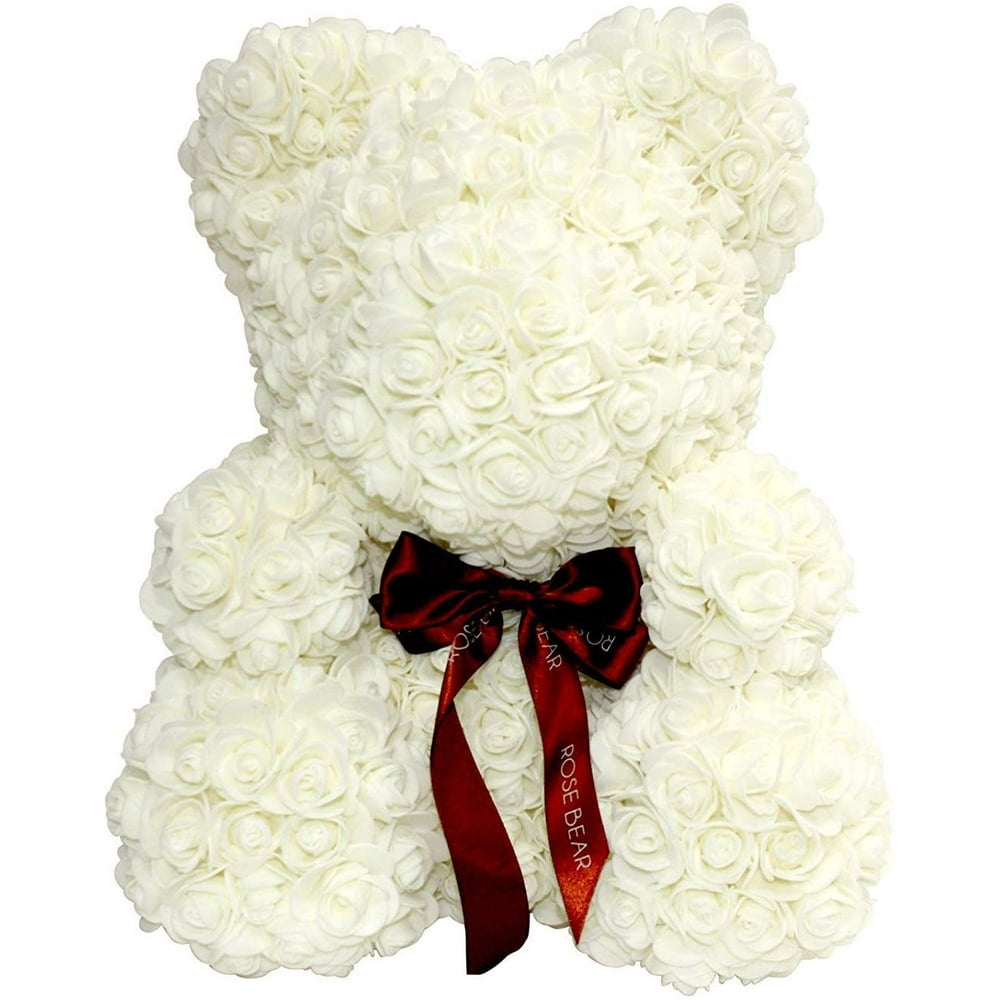 White Rose Bear Teddy Bear Cub Forever Artificial Rose Anniversary Christmas Valentines Gift 9