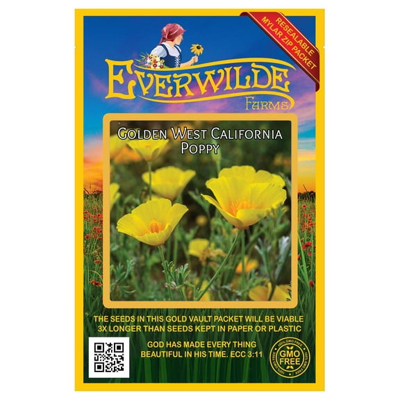 Everwilde Farms - 1000 Golden West California Poppy Garden Flower Seeds - Gold Vault Jumbo Bulk Seed Packet