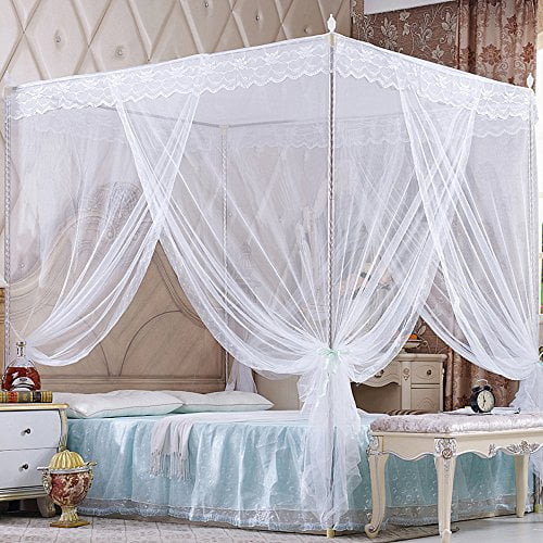 Nattey 4 Corners Princess Bed Curtain, Canopy For Twin Bed Girl