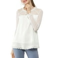 thumbnail image 5 of INSPIRE CHIC Women's Round Neck Casual Blouses Lace Floral Long Sleeve Chiffon Tops 3XL White, 5 of 8