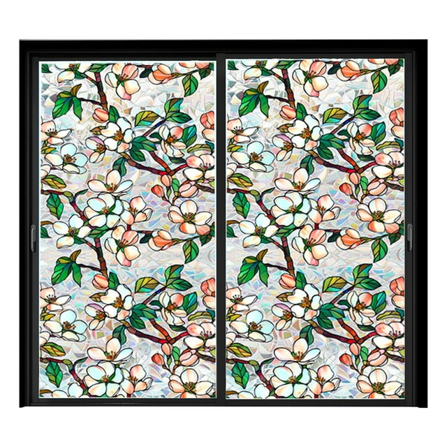 Rainbow Floral Static Cling Window Film Removable Decal For Glass Doors (100x43cm) | No Re Sidue Privacy Sticker 8 Botanical Designs (Pattern Varies) Bed Room Decorations for Men Vanity Decorations