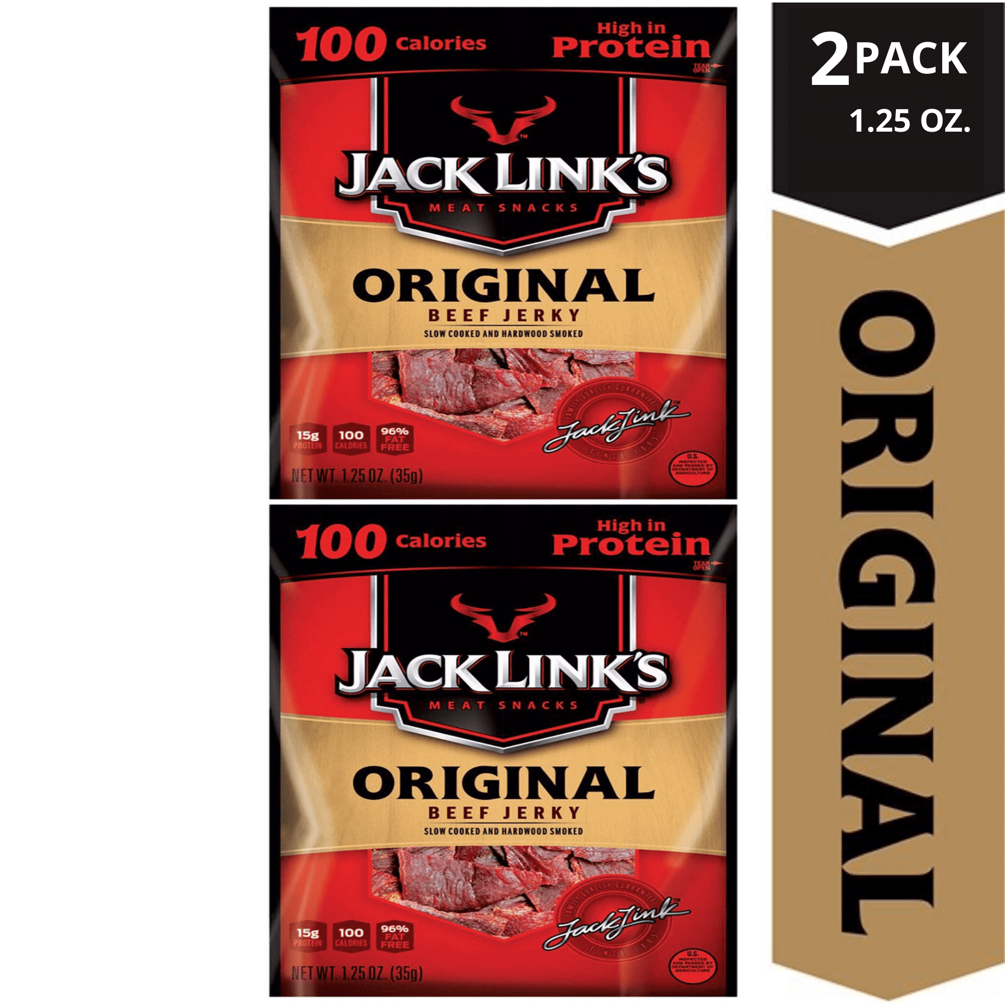 Jack Link's Original Beef Jerky Excellent Source of Protein, Made with 100%  Premium Cuts of Beef , 1.25 oz.,(2 Pack)