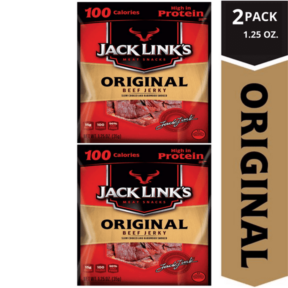 Jack Link's Original Beef Jerky Excellent Source of Protein, Made with 100%  Premium Cuts of Beef , 1.25 oz.,(2 Pack)