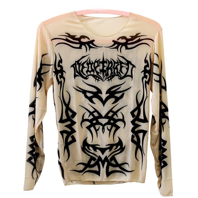 Camiseta de manga larga con estampado de tatuajes para hombre, transpirable, de poliéster y malla transpirable