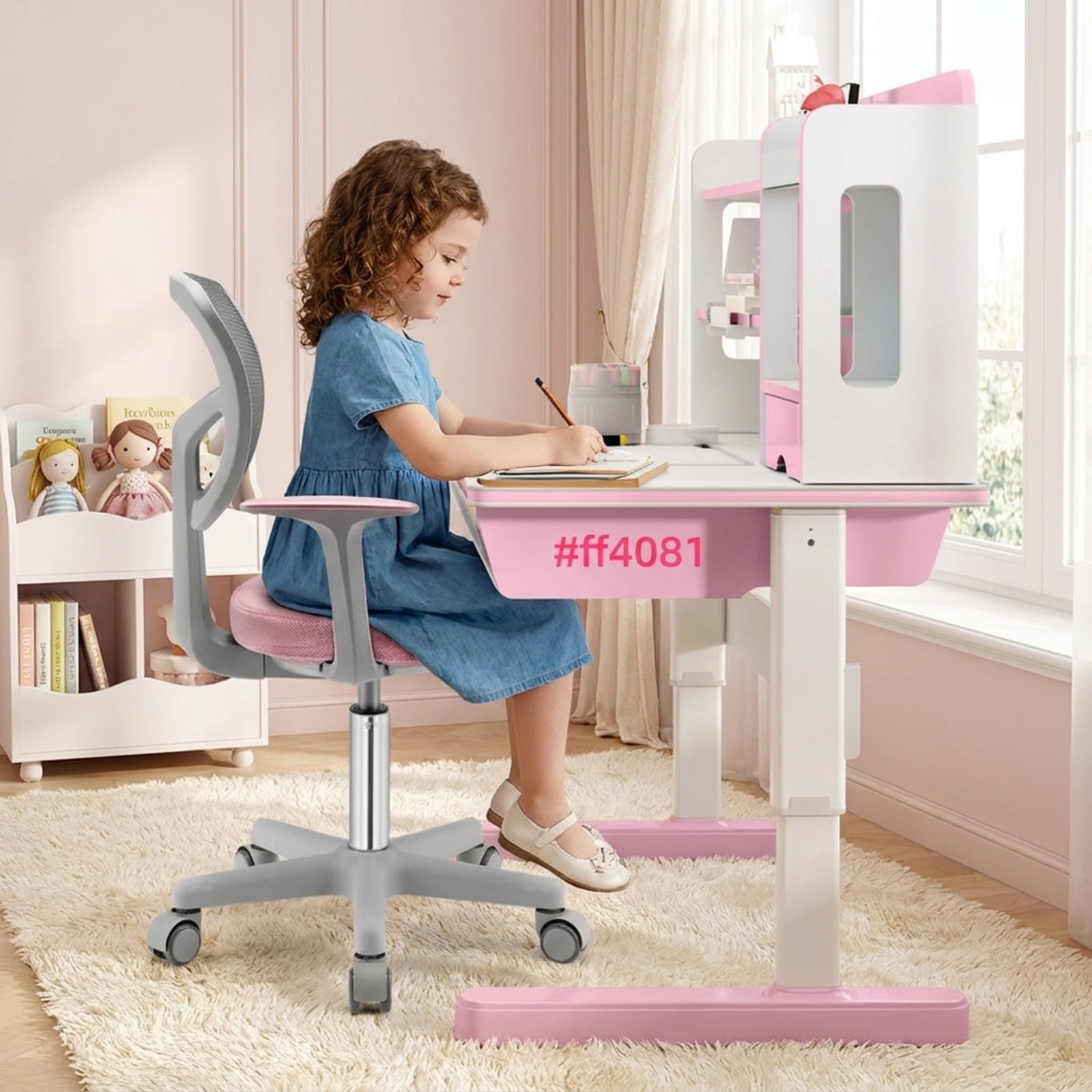 Furnibear Kids Chair Adjustable Desk Chair with Auto Brake Casters for Kids, Pink