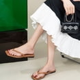 thumbnail image 3 of Thong Sandals for Women, Thong Wedge Sandals, Summer Flip Flops for Women, Flip Flops for Women Comfortable Square Toe Beach Sandals Slip On Leather Thong Flat Sandals Dressy, Coffee 6.5, 3 of 7