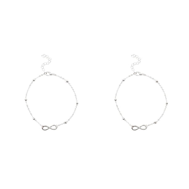 Minnieouse Tobillera para niñas Estilo simple Adorno de pie hermoso Adorno de joyería único Cadenas de pies para decoración de vestidos Plata en forma plata en forma de 8 2piezas Minnieouse CBP200258