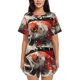 thumbnail image 1 of Balery Abstract Red Koi Fish Art Conjunto de Pijama para Mujer con Estampado, Dos Piezas de Manga Corta y Shorts, Ropa de Dormir Suave con Cuello Redondo y Bolsillos-3X-Large, 1 of 6