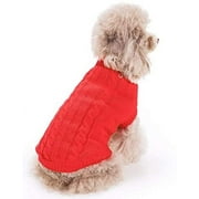 FAMI Small Dog Pullover Sweater, Cold Weather Cable Knitwear, Classic Turtleneck Thick Warm Clothes for Chihuahua, Bulldog, Dachshund, Pug, Yorkie (Red,X-Small)
