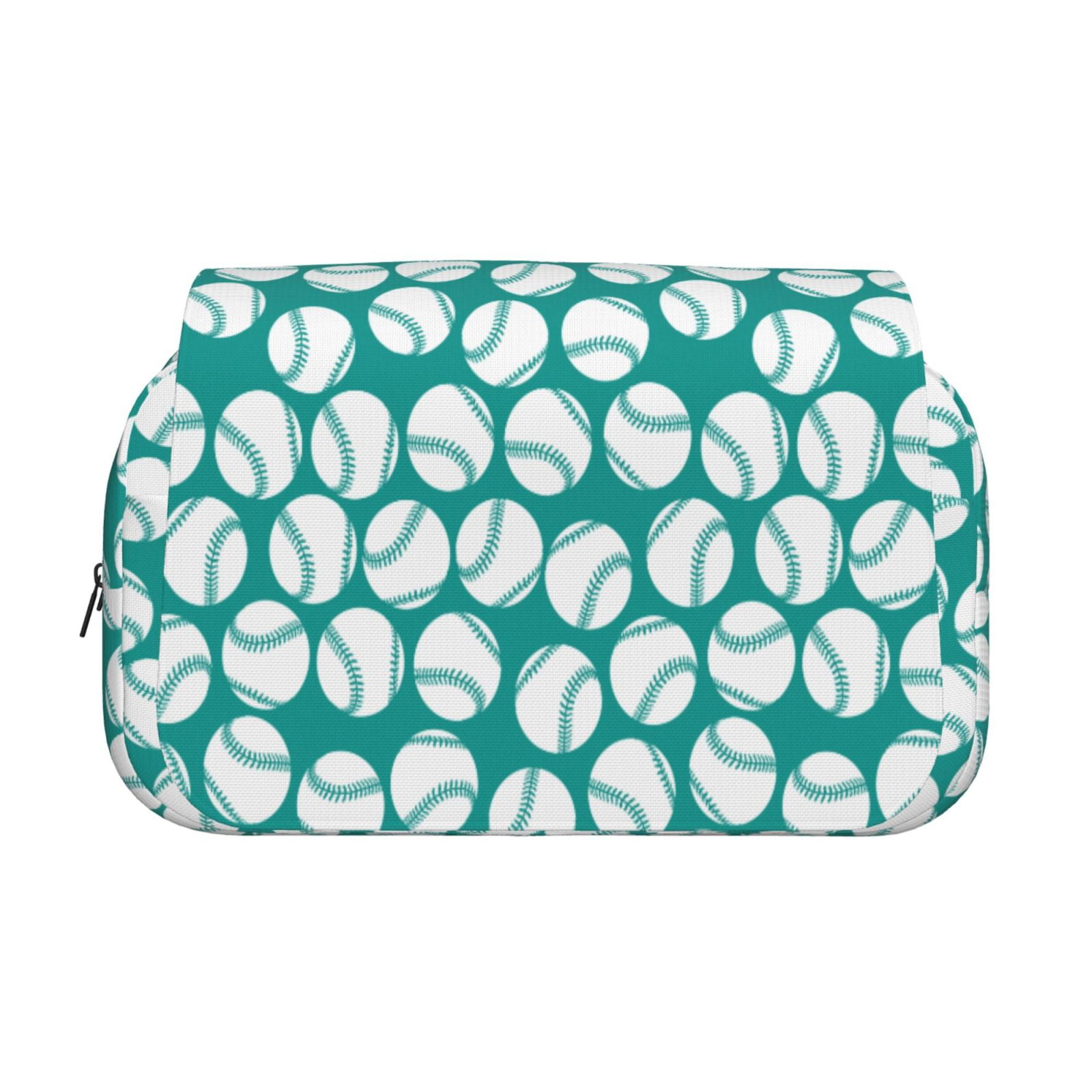 Rateoe Green Baseball Pattern Double Clamshell Pen Case, Storage Organizer with Two Zipper Compartments– Holds Up to 50 Pencils & Pens