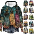 thumbnail image 5 of OIOLOYJM Halloween Hoodies for Women Happy Colorful Witch Graphic Long Sleeve Loose Fit Party Sweatshirt Fall Winter Outdoor Fashion Warm Comfortable Hooded Shirt Purple Pink S, 5 of 5