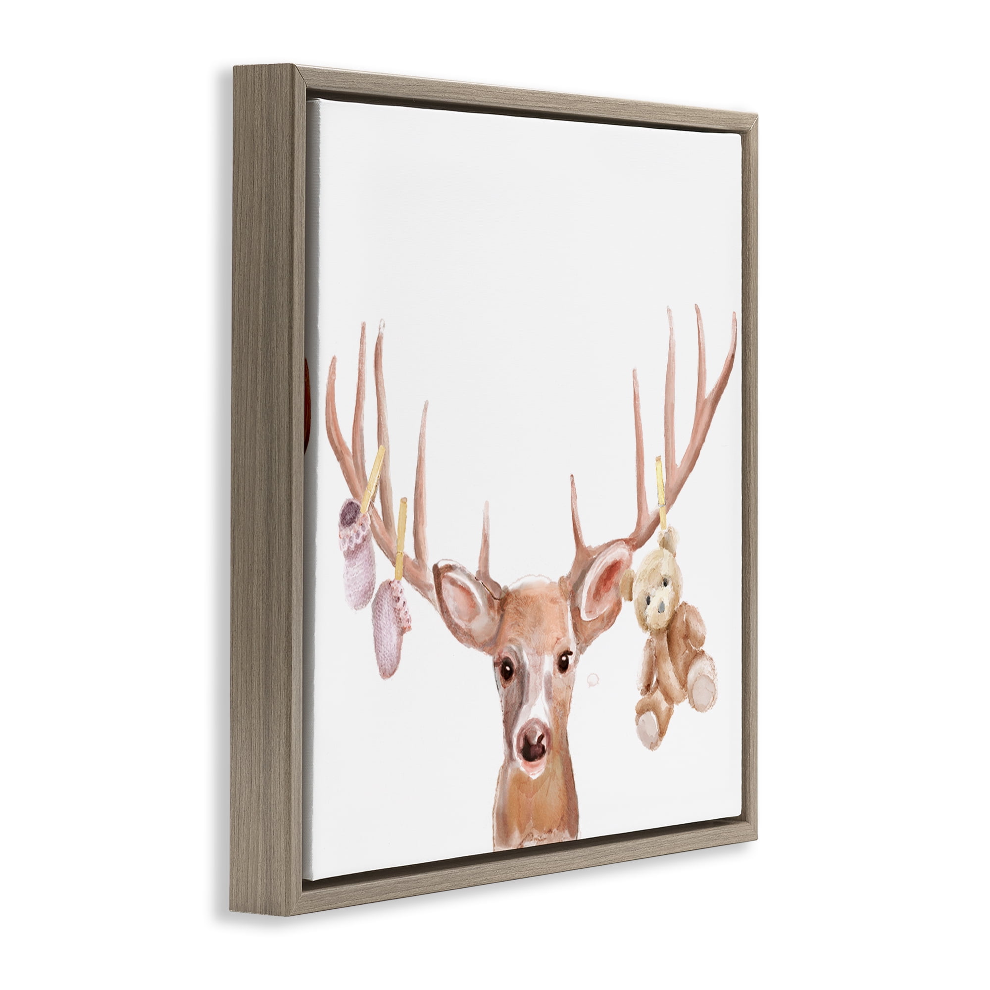 Stupell Industries Baby Girl Deer Antlers Brown Framed Floater Canvas Wall Art, design by Ali Lynne