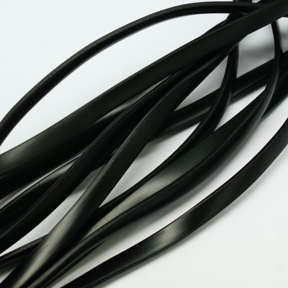 Synthetic Rubber Beading Cord Flat Solid Black 8x2mm about 1.09 yards(1m)/strand