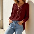thumbnail image 6 of Vivianyo HD Women's Pleated V Neck Blouse, Tunic Shirts for Women Loose Fit Long Sleeve Top, Fall Office Casual Blouse for Daily Commute and Shopping Trips, Sizes S-2XL, 6 of 7
