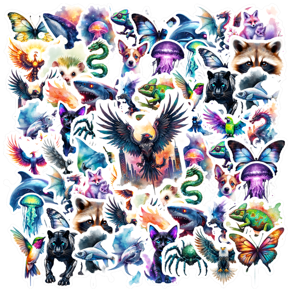 35pcs-50pcs Whimsical Animal Decals Mythical Stationery Stickers Fantasy Kids Stickers for Laptop Phone Suitcase