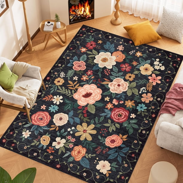 Alfombra Dukino Floral, 160 x 200 cm, ligera y antideslizante