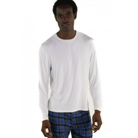 Members Only Men's Crew Neck T-Shirt Rayon from Bamboo Long Sleeves Soft & Comfortable Plain Pajama Top Tee (White, Medium)