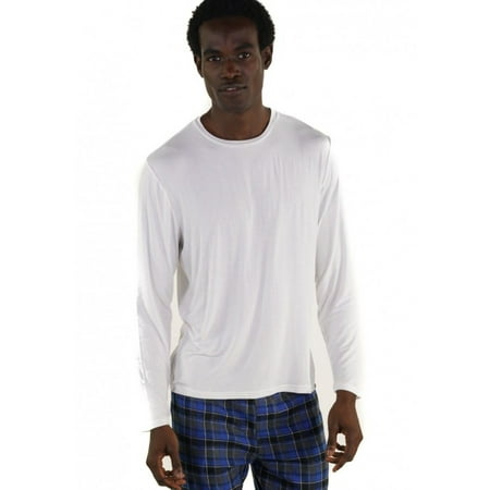 Members Only Men’s Crew Neck T-Shirt Bamboo Rayon Long Sleeves Soft & Comfortable Plain Pajama Top Tee (White, Medium)