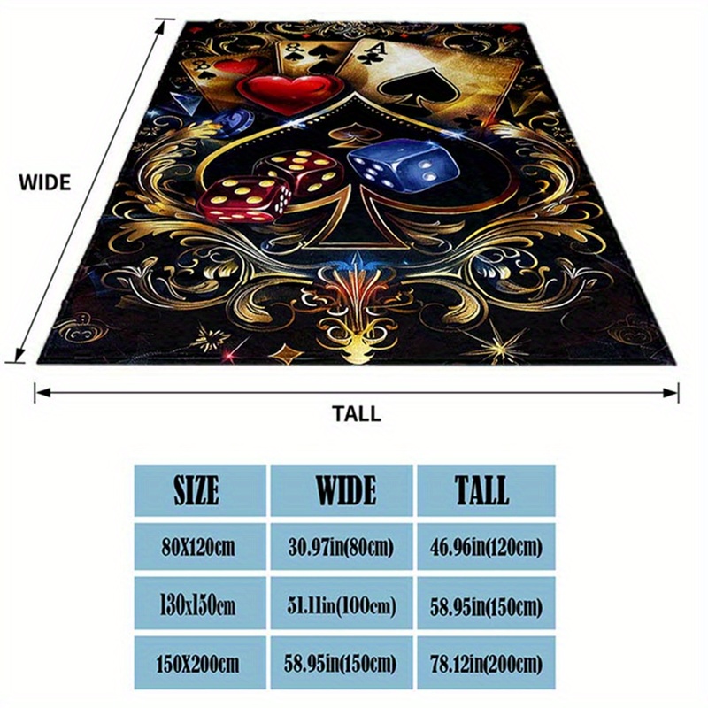 Vintage Poker and Dice Blanket 85.04inch Retro Plush Throw Warm & Lightweight Multipurpose Sofa Bed Travel Picnic Mat Non-Woven Red Longest Side Over 70.87inch