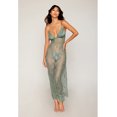 thumbnail image 4 of Eyelash Lace & Satin Long Chemise w/G-String - Sage Green XL, 4 of 4
