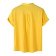 thumbnail image 4 of HAPIMO Cotton Lined Loose Shirts for Men Holiday Solid Color Teens Tops Half Button Stand Collar Summer Fashion Tees Short Sleeve Activewear Casual Workout Yellow M, 4 of 9