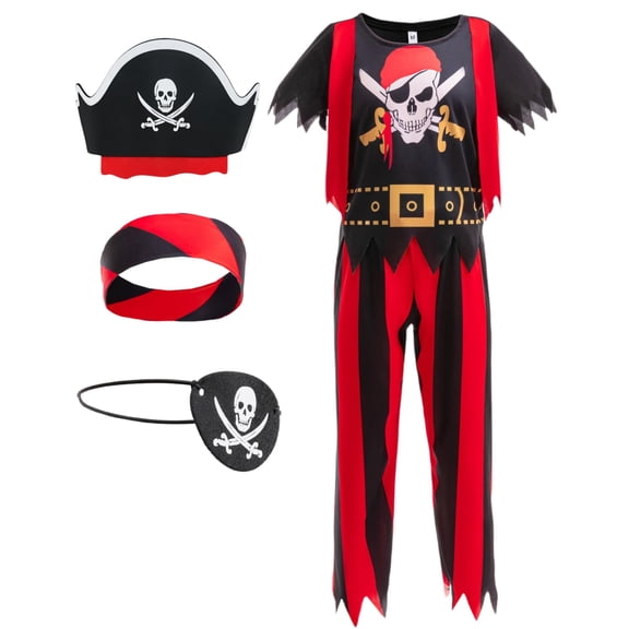 Pirate Costume Kids Pirate Role Play Dress Up Boys Halloween Costume Cosplay Birthday Party 7-8Y(L)