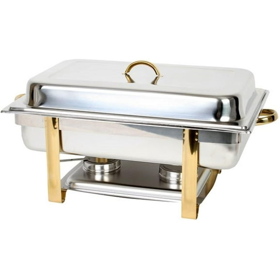 TrueCraftware- 8 Qt. Full Size Stainless Steel Oblong Chafing Dish Gold Accent Complete Set- Food Warmer Chafers and Buffet Warmer Sets for Catering Event Party Holiday Buffet Weddings Catering