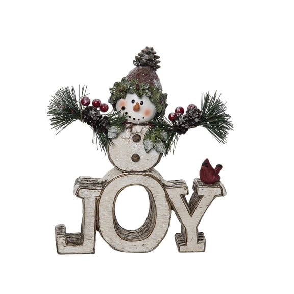 Transpac 8.5 in Off-White Christmas Snowman Joy Decor Polyresin Decorative Object for Holiday Cheer