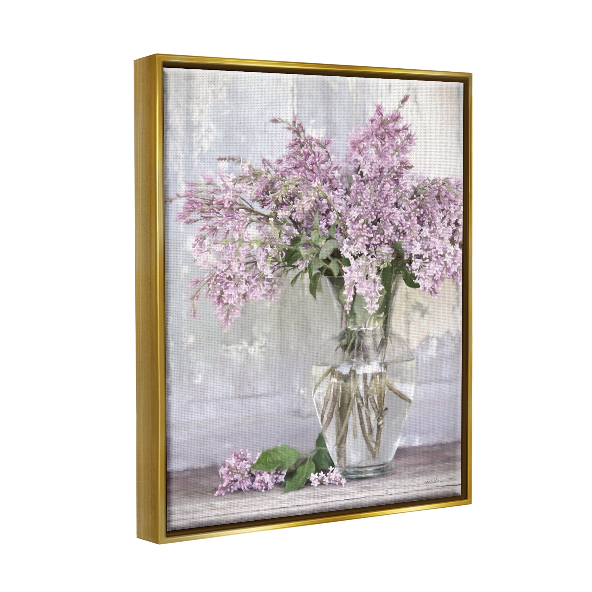 Stupell Tranquil Lilac Flower Vase Botanical & Floral Painting Gold Floater Framed Art Print Wall Art