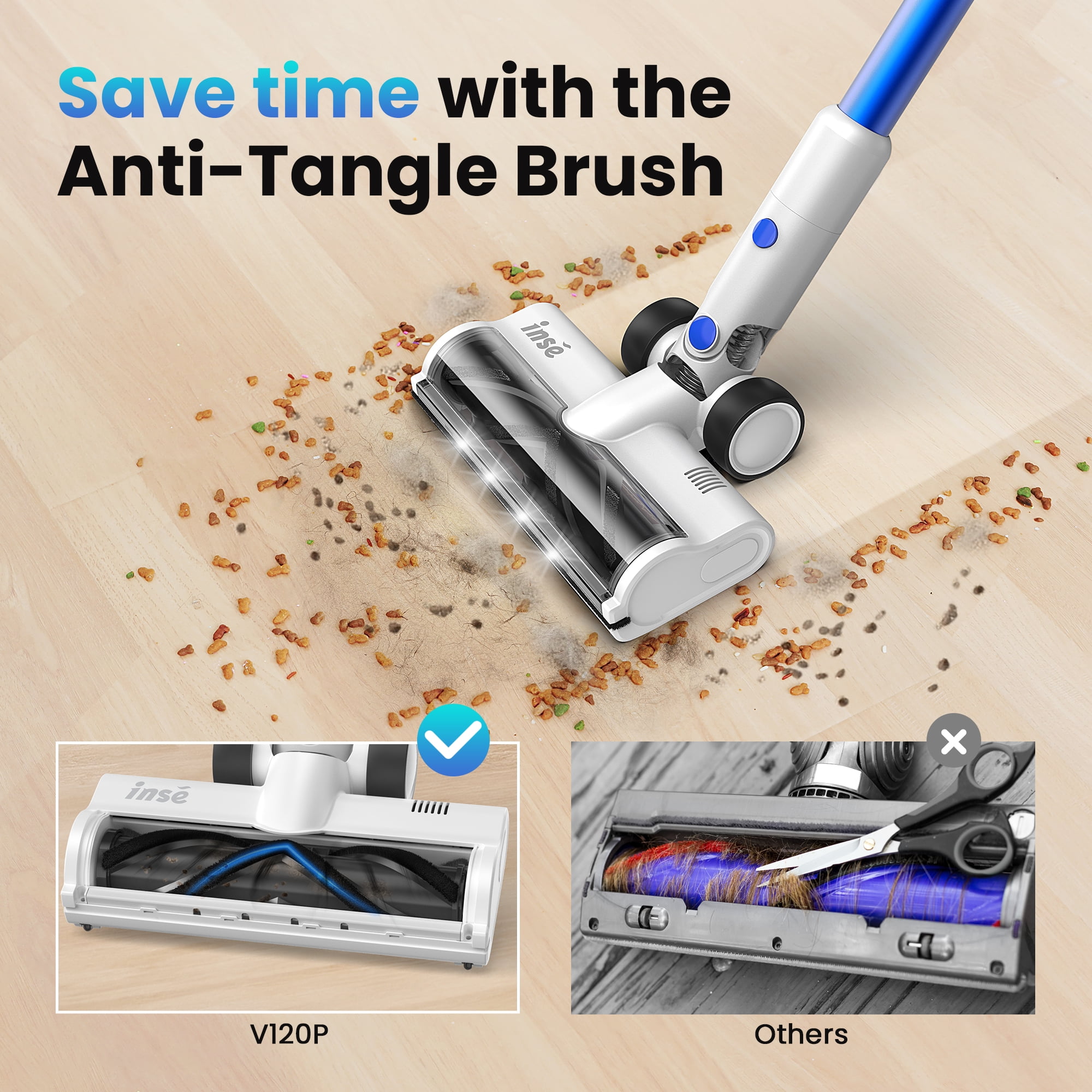 INSE Lightweight Cordless Vacuum with 30Kpa Powerful Suction & 60 Mins Runtime, Stick Vacuum for Carpet, Tile, Pet Hair, Hardwood Floors