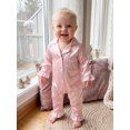 thumbnail image 2 of RUINIXCW Infant Girl Romper Pajamas Lapel V Neck Long Sleeve Ruffle Cuffs Loungewear, 2 of 6