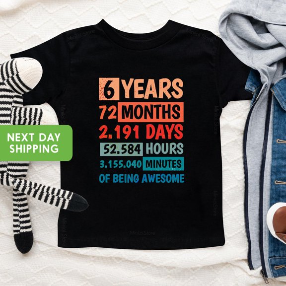 Bella Canvas 6th Birthday Shirt, 6 Years Of Being Awesome, Boys Birthday Shirt 6, For 6 Year Old Boy
