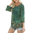 thumbnail image 4 of Enjoytime Womens Summer Tops Floral Printed Round Neck 3/4 Blouse Business Casual Work Plus Size Shirts, 4 of 7