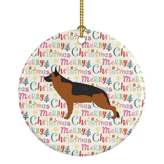 German Shepherd Merry Christmas Ceramic Ornament 2.8 in x 2.8 in
