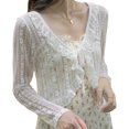 thumbnail image 3 of Top corto con lazo en la parte delantera, blusa elegante con ribete de volantes, encaje suave, manga larga, blusa con lazo en la parte delantera para verano, 3 of 8
