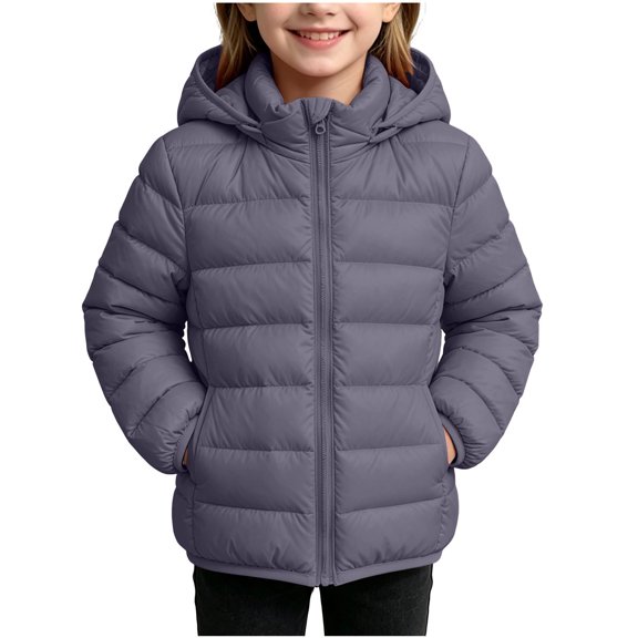 Luvrsol Girls Box‑Quilted Hooded Puffer Jacket, Zip‑Up Lightweight Kids Cold‑Weather Outerwear 100-160