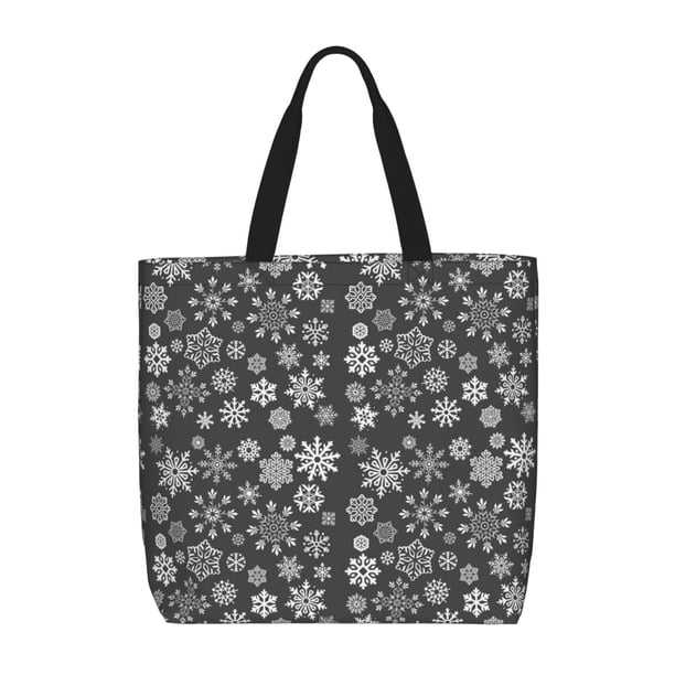 Fotbe simple white Snowflake Bolsa Tote con Estampado para Mujer, Bolsos con Cremallera, Bolsa de Hombro Casual de Gran Capacidad con Bolsillos Internos