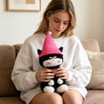 thumbnail image 2 of Halloween Cute Cat Plush Toys, Black and White Cat Stuffed Animals with Pink Pointed Hat for Indoor Home Display, Halloween Party Decorations and Holiday Present for Plush Toy Enthusiasts, 2 of 2