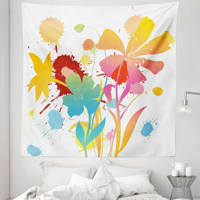 Colorful Tapestry Hawaiian Beach Party Theme with Lively Flowers Abstract Summertime Composition Fabric Wall Hanging Decor for Bedroom Living Room