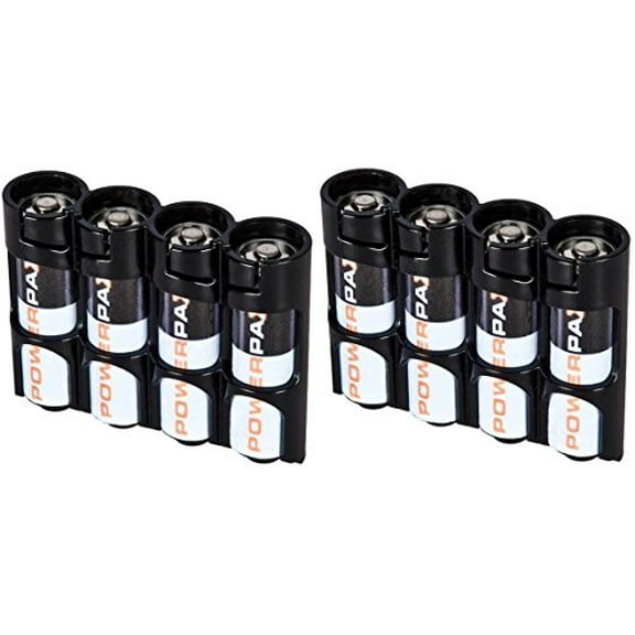 2 x Powerpax Slim Line "AA" Battery Caddy, Black - Each Holds 4 "AA" Batteries