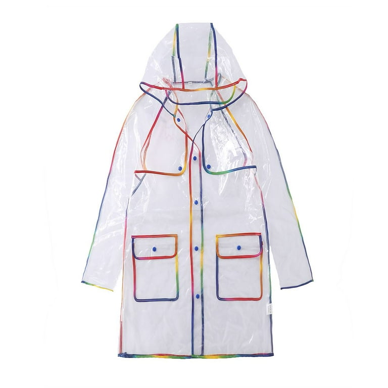 Hiheart Unisex Kids Hooded EVA Raincoat Transparent Clear Rain Jacket with  Color Edge 